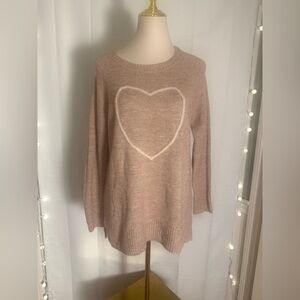 Lauren Conrad Pink Beige Heart Sweater Metallic Shimmer Tunic Medium Pullover